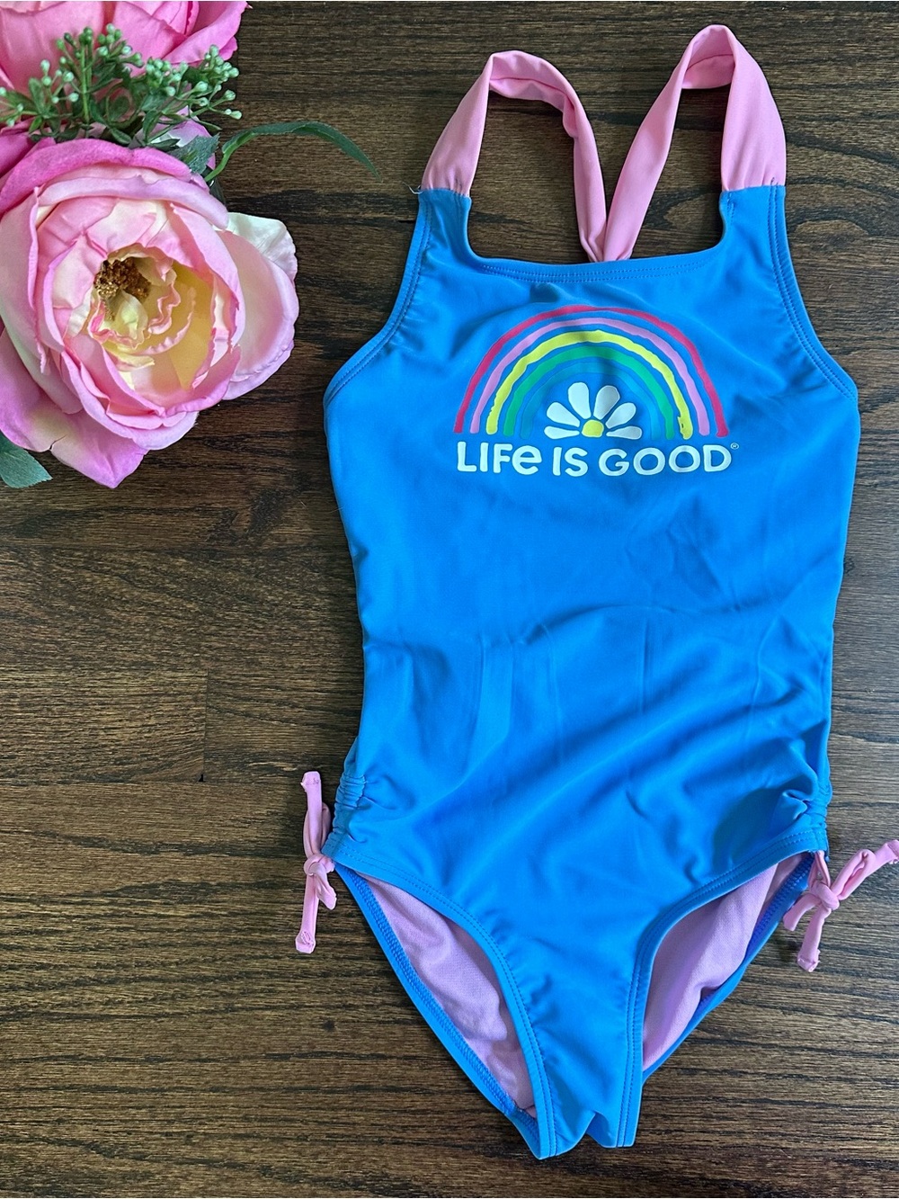 Life is Good rainbow swimsuit, size 8